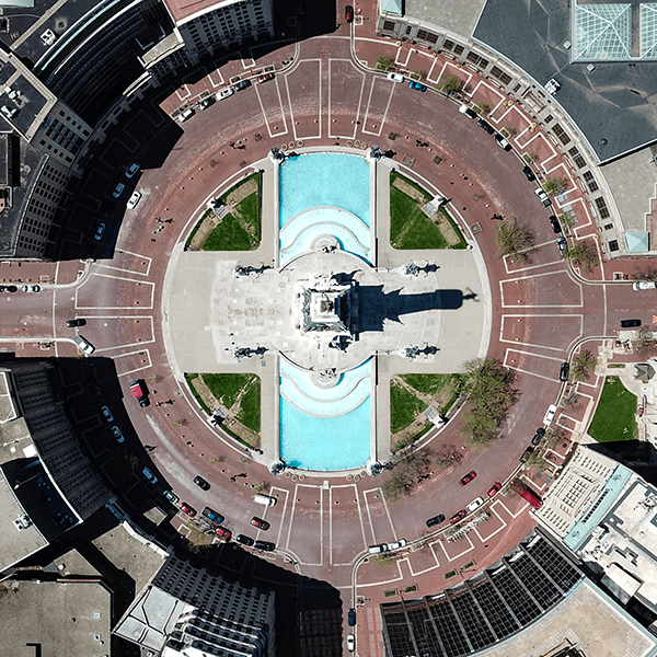 Monument Circle, first in the US to be dedicated to the common soldier