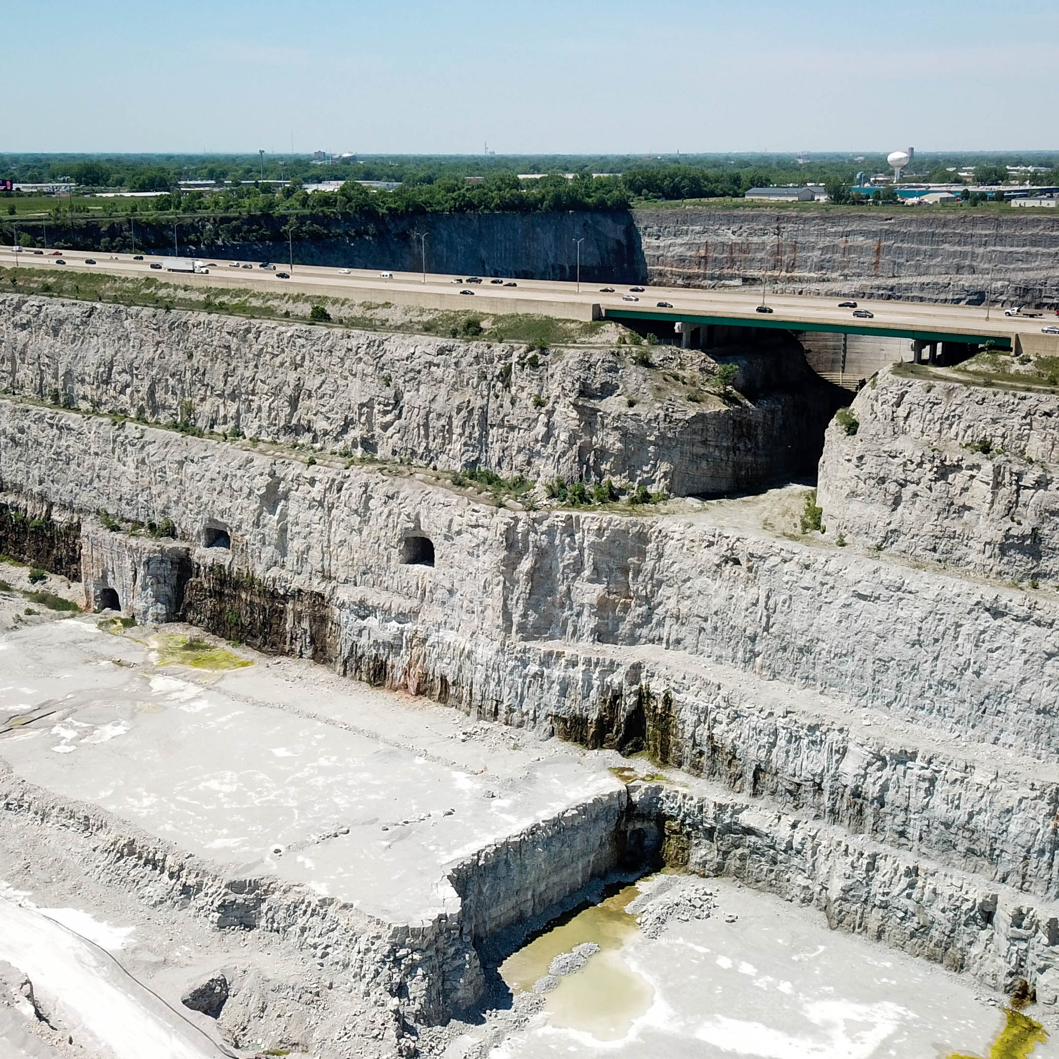 Mining ever deeper. Note this old access tunnels now suspended midair 